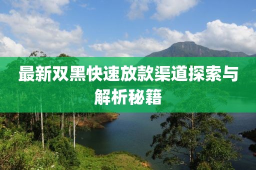 最新雙黑快速放款渠道探索與解析秘籍